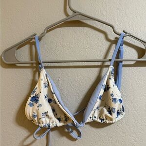 Blue Floral Triangle Bikini Top Adjustable Size S